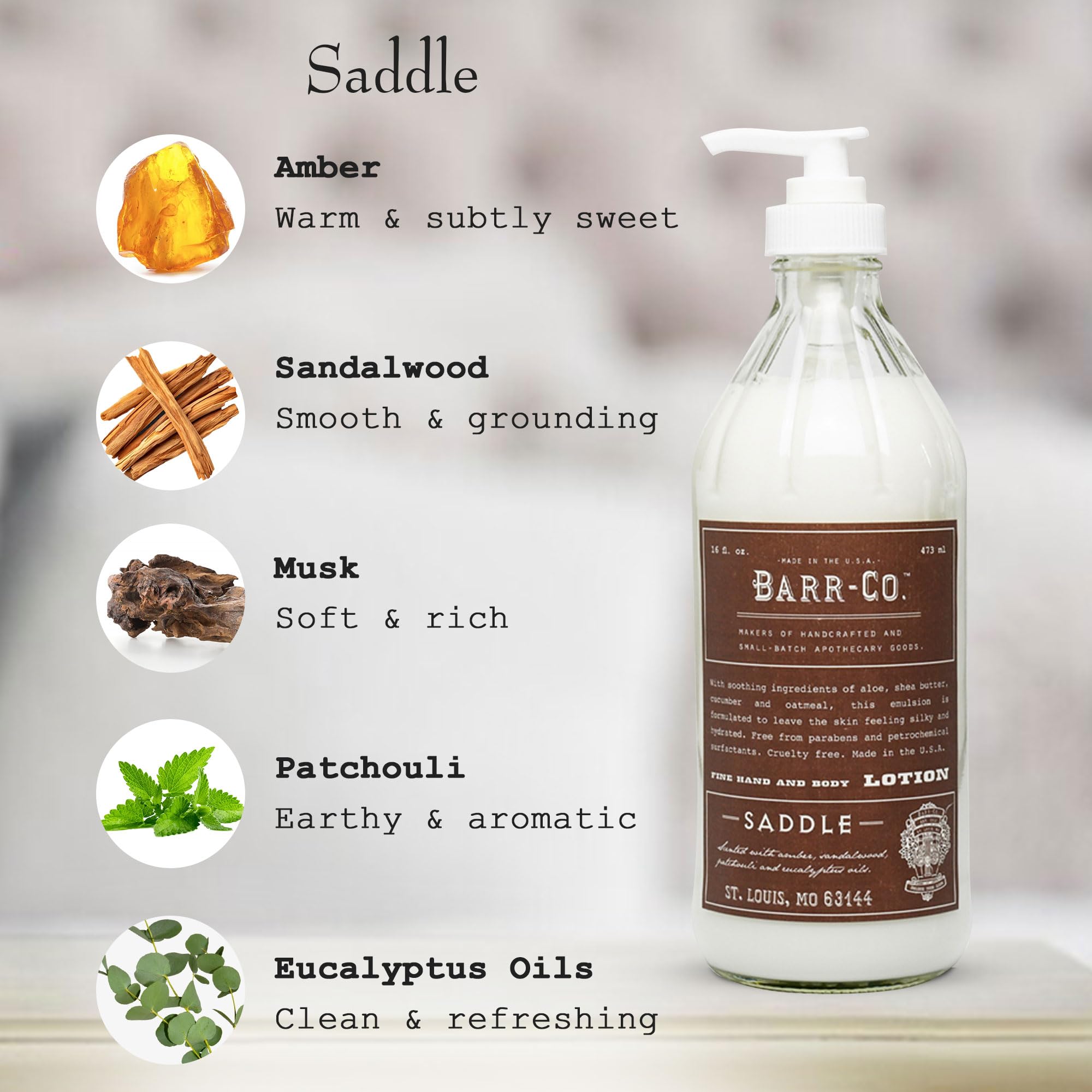 BARR-CO Saddle Scent Shea Butter Lotion – Amber, Sandalwood & Musk, 16 fl oz