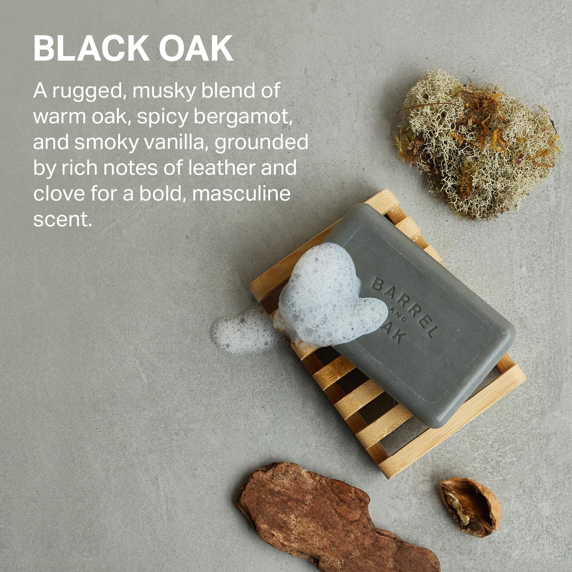 Barrel & Oak Exfoliating Bar Soap for Men – Black Oak 3-Pack | Kaolin Clay & Charcoal