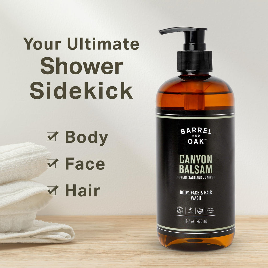 Barrel & Oak All-in-One Wash for Face, Hair & Body – Canyon Balsam, 16 oz | Vegan & Hydrating