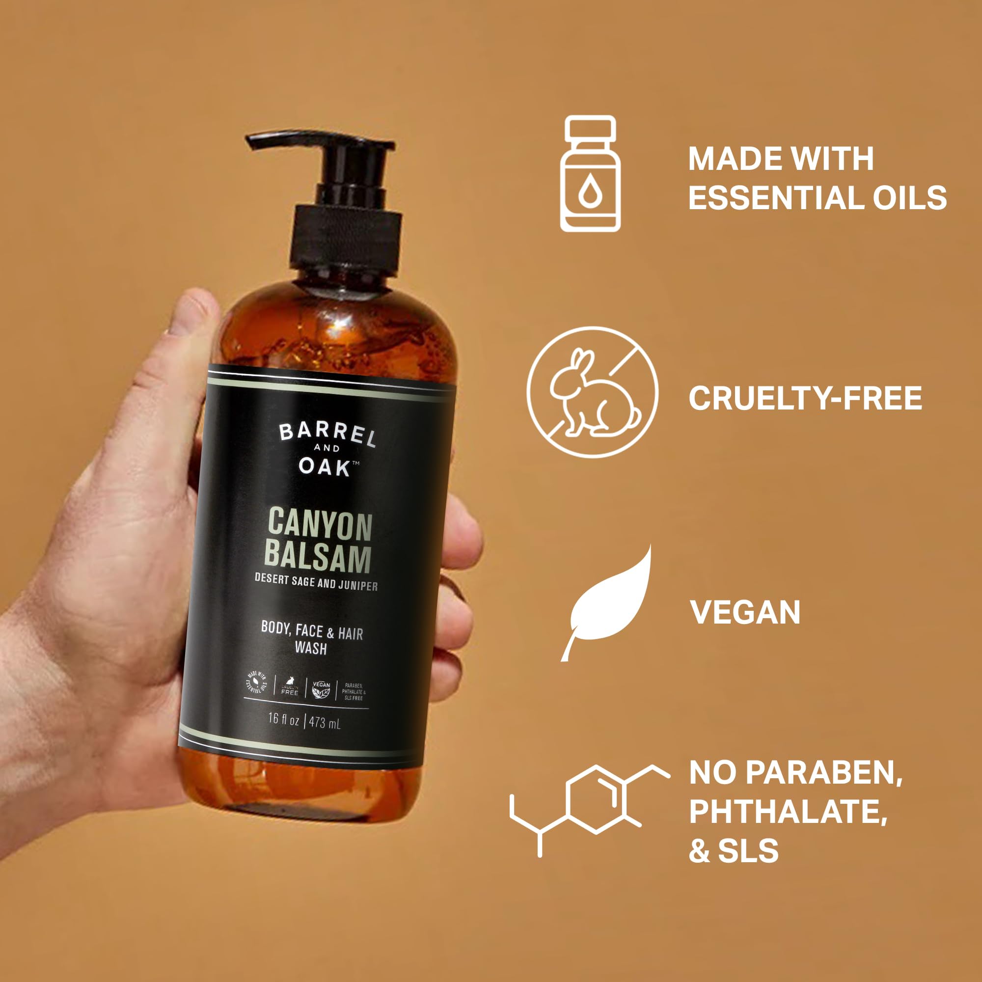 Barrel & Oak All-in-One Wash for Face, Hair & Body – Canyon Balsam, 16 oz | Vegan & Hydrating