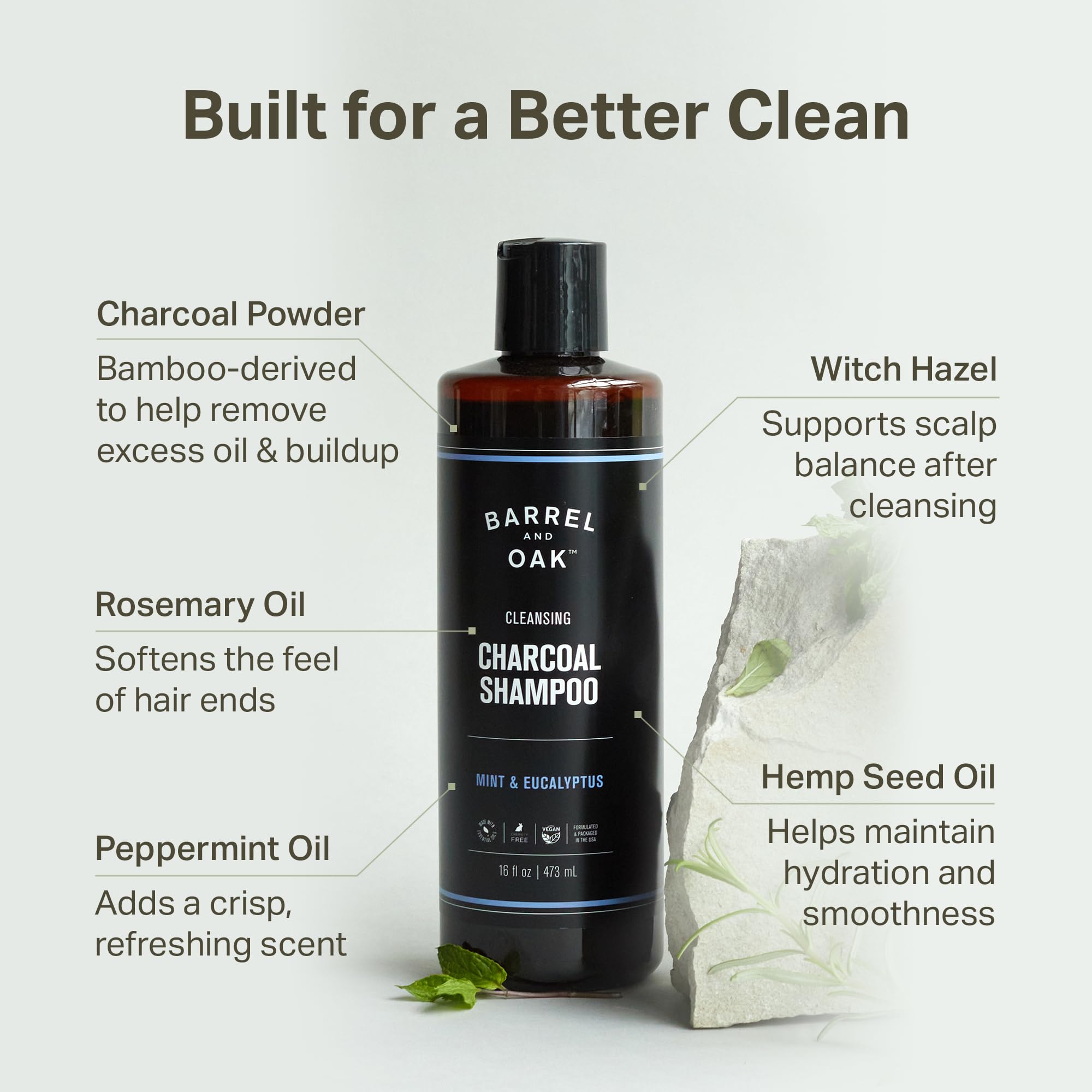 Barrel & Oak Mint & Eucalyptus Body Care Set for Men | Charcoal Face Wash, Shampoo & Conditioner