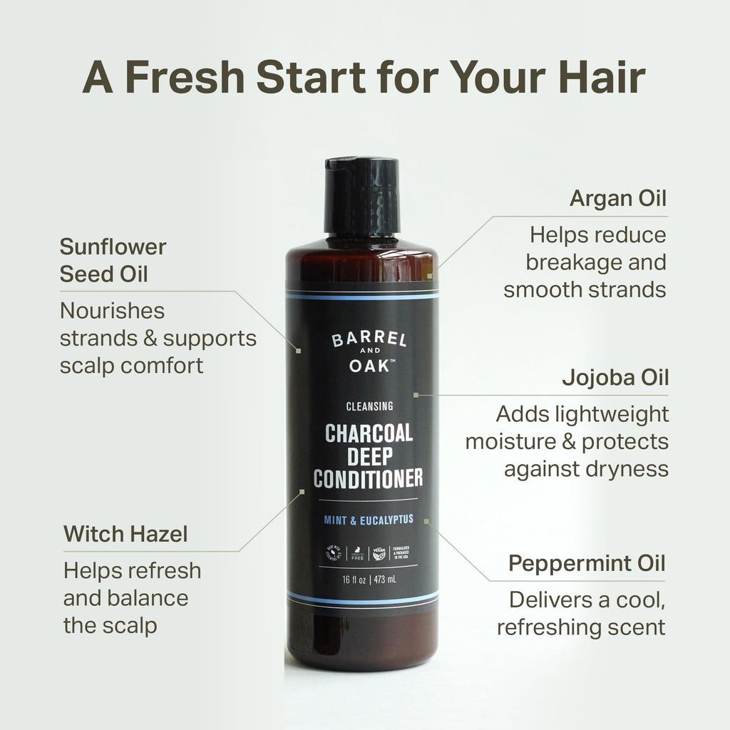 Barrel & Oak Mint & Eucalyptus Body Care Set for Men | Charcoal Face Wash, Shampoo & Conditioner