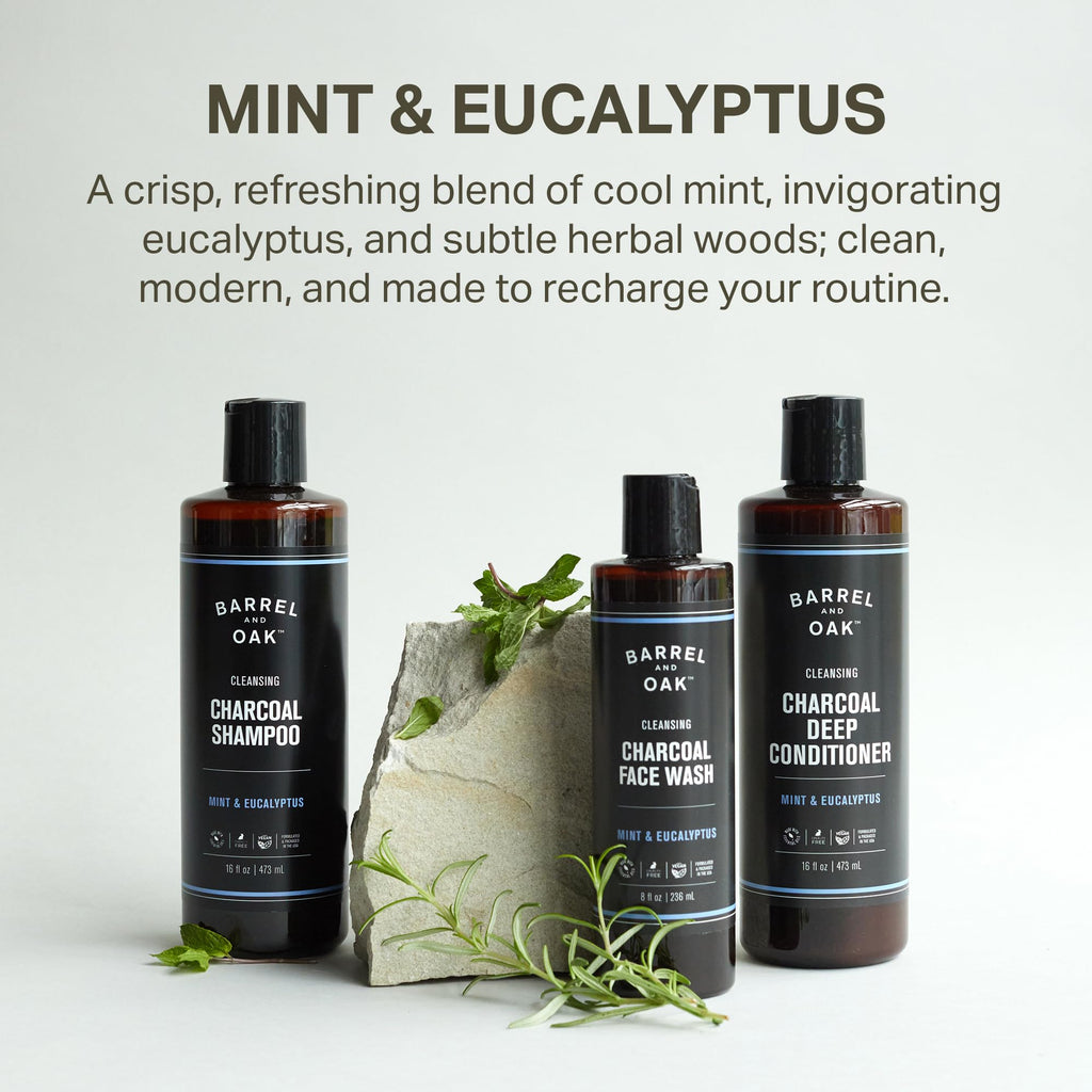 Barrel & Oak Mint & Eucalyptus Body Care Set for Men | Charcoal Face Wash, Shampoo & Conditioner