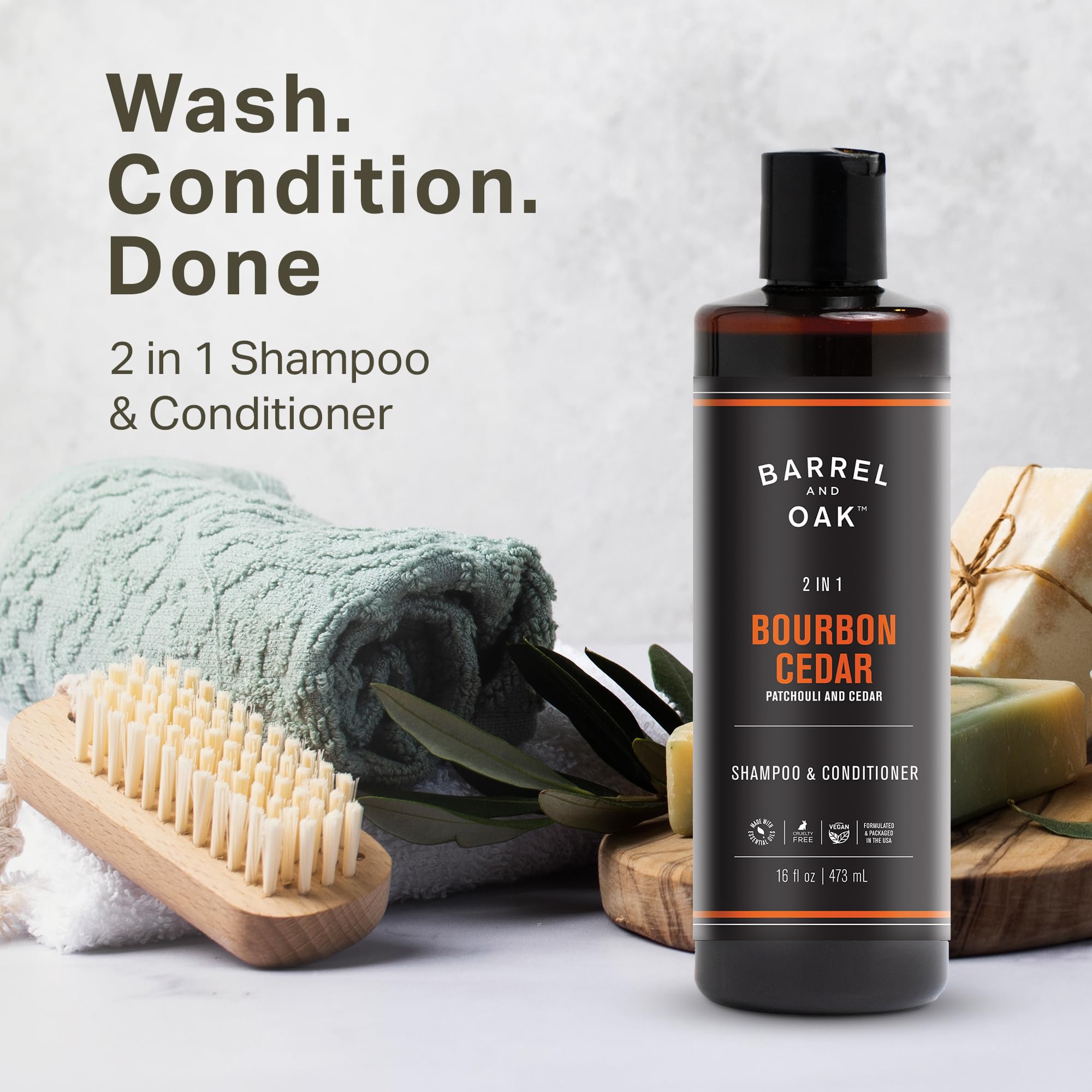 Barrel & Oak 2-in-1 Men's Shampoo & Conditioner – Bourbon Cedar, 16 oz | Vegan & Cruelty-Free