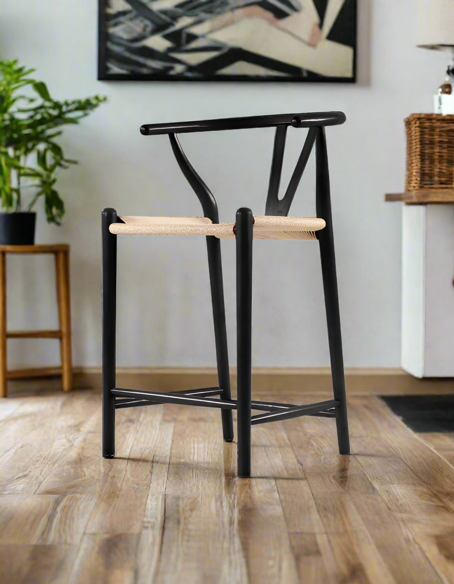 Wishbone Classical Bar Stool, Black Ash
