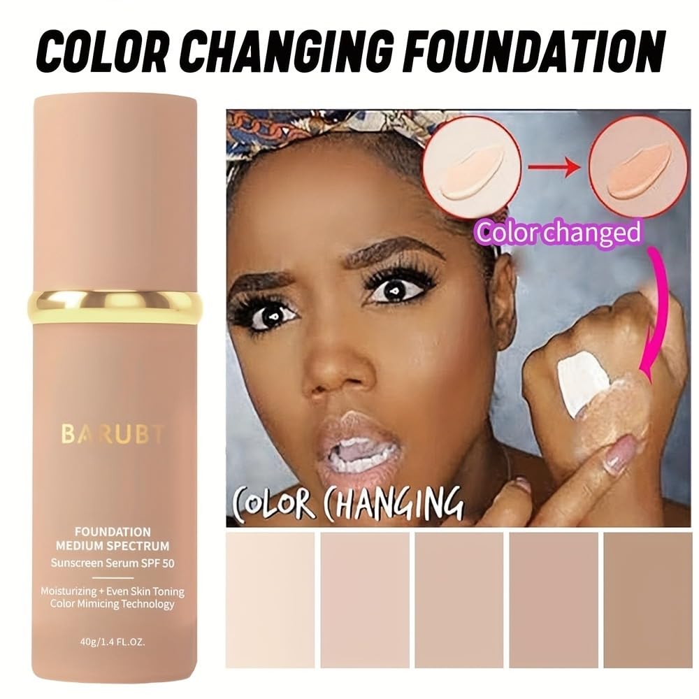 BARUBT 3PCS 4-in-1 Color-Changing Foundation SPF50 | Hydrating, Waterproof, Buildable Coverage