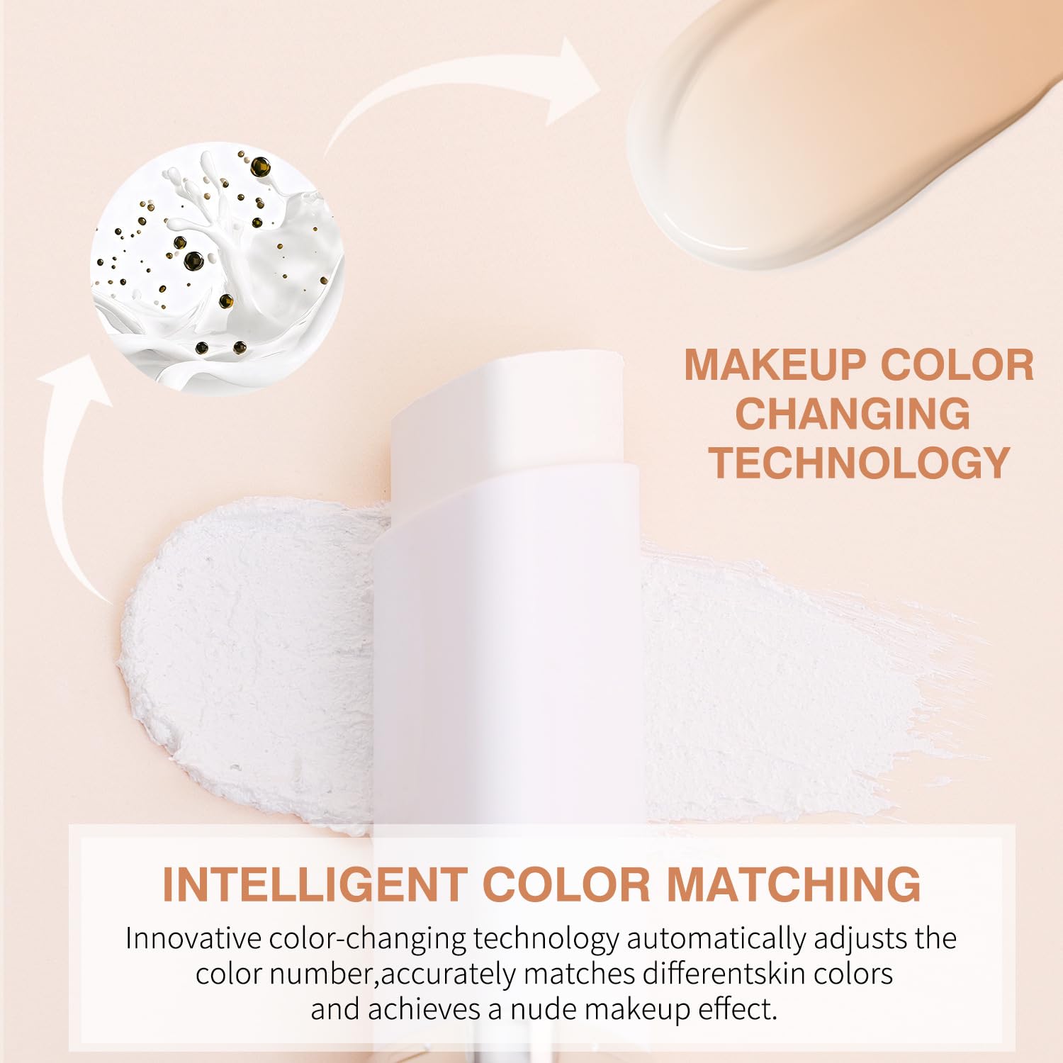BARVENA Color Changing Foundation Stick with Brush – 2-in-1 Waterproof Dewy Finish 0.7 oz