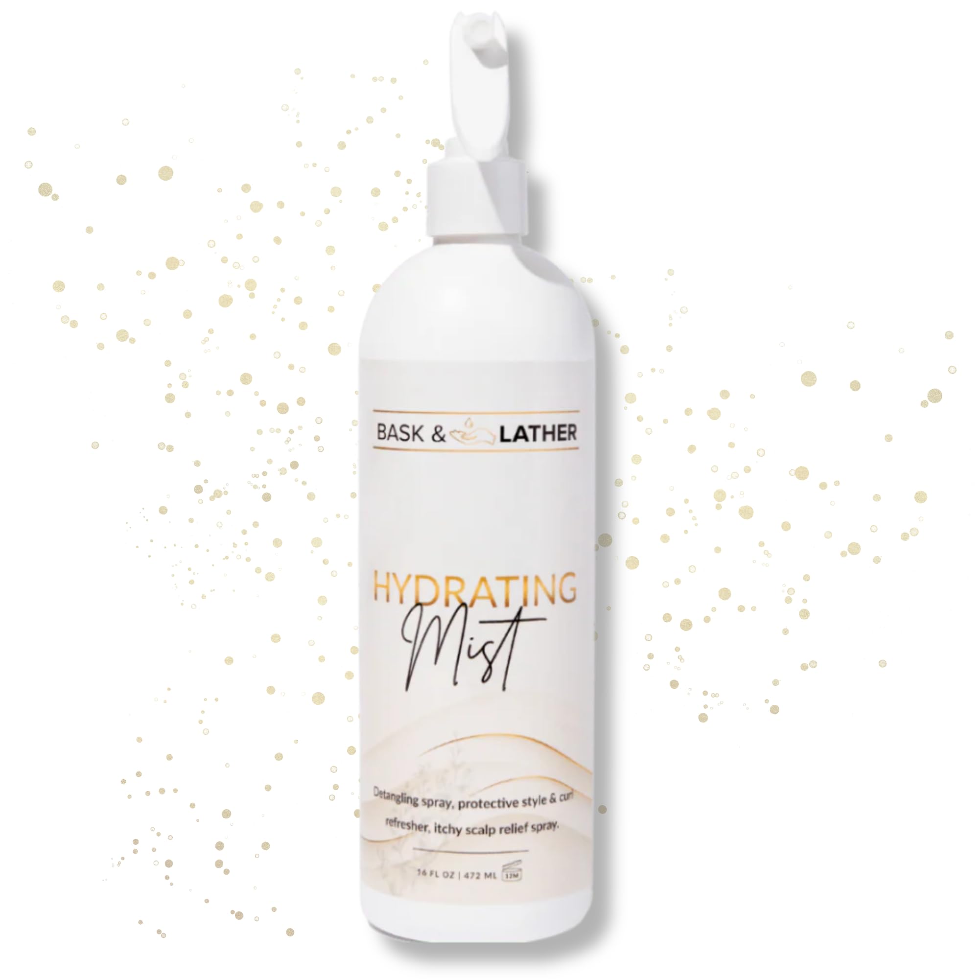 BASK & LATHER Hydrating Hair Mist – Leave-In Conditioner, Detangler, Itchy Scalp Relief (16 oz)