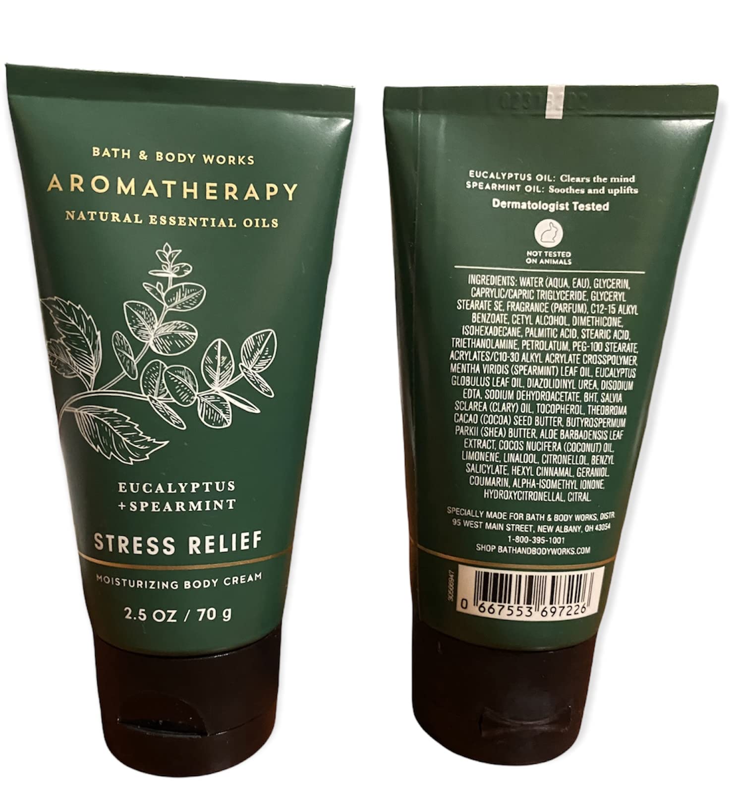 Bath & Body Works Aromatherapy Eucalyptus Spearmint Stress Relief Travel-Size Body Cream – 2 x 2.5 oz