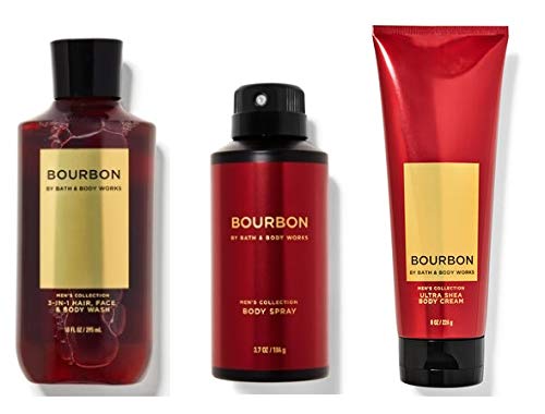 Bath & Body Works Bourbon Set – Ultra Shea Body Cream 8 oz, 2-in-1 Hair + Body Wash 10 oz, Deodorizing Body Spray 3.7 oz