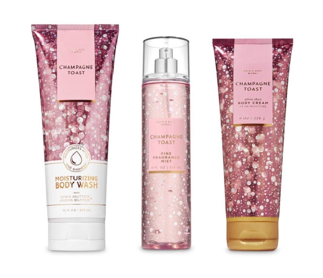 Bath & Body Works Champagne Toast 3 pc Gift Set – Moisturizing Wash, Fine Fragrance Mist & Ultra Shea Cream (2019 Edition)