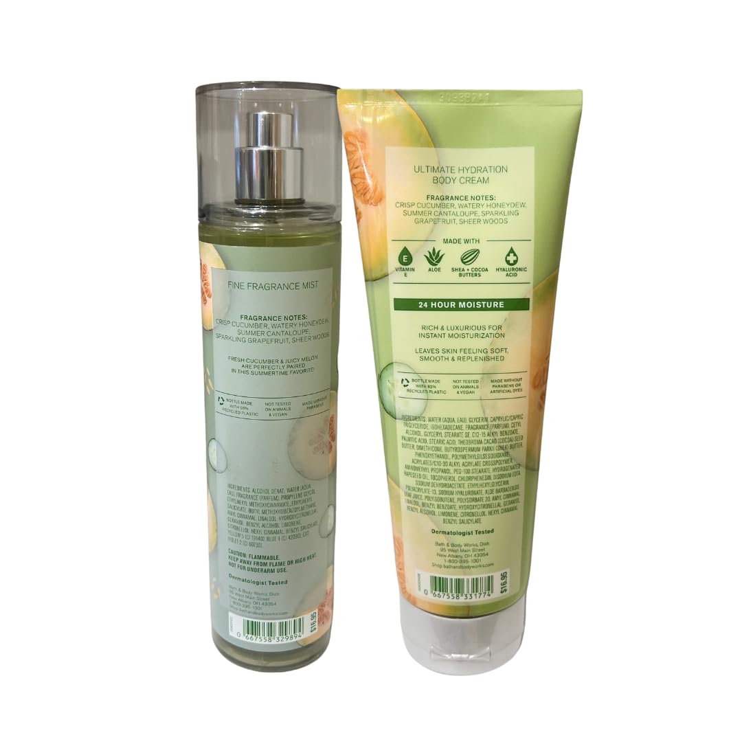 Bath & Body Works Cucumber Melon Fine Fragrance Mist & Body Cream 8oz Set