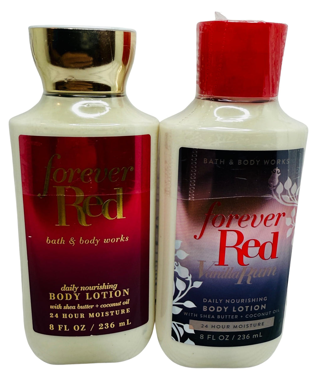 Bath & Body Works Forever Red & Forever Red Vanilla Rum Body Lotion – 8 oz each (Set of 2)