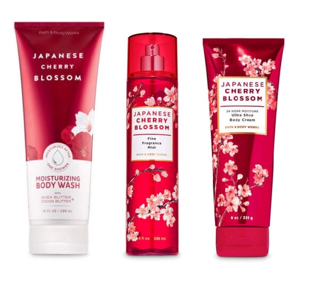 Bath & Body Works Japanese Cherry Blossom Gift Set — Moisturizing Body Wash, Fragrance Mist & Ultra Shea Cream (3 pc)
