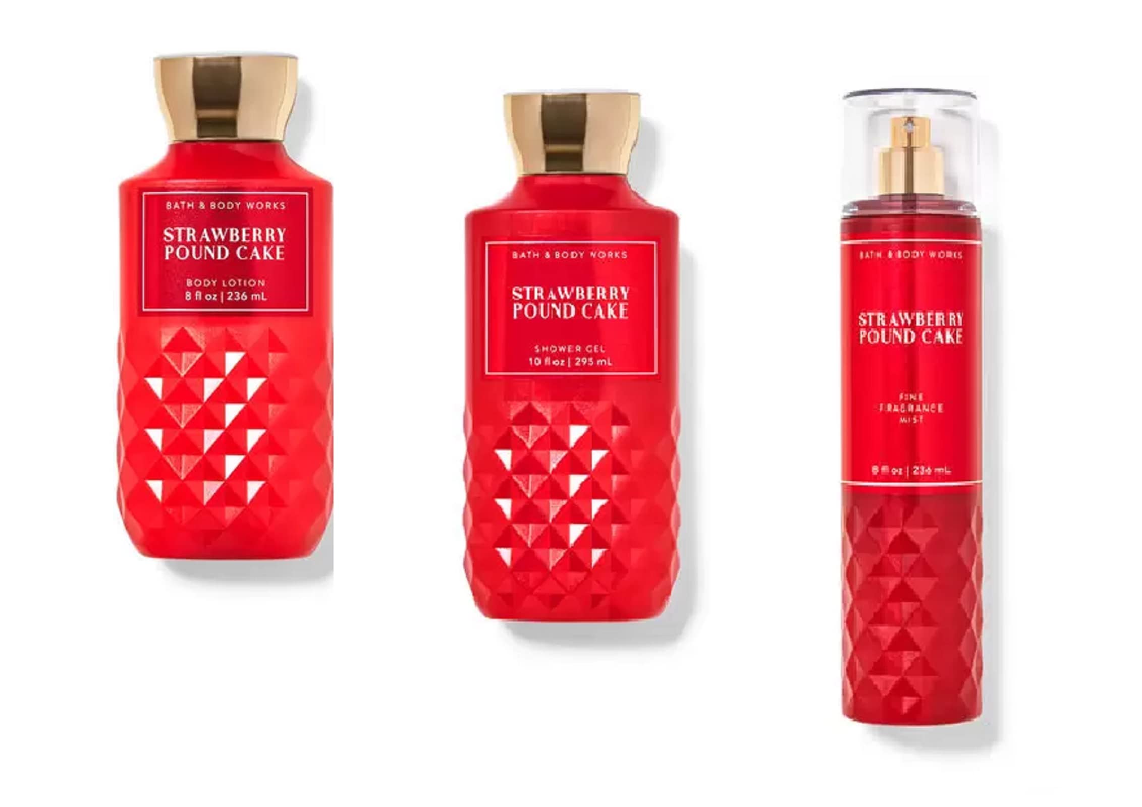 Bath & Body Works Strawberry Pound Cake Daily Trio: Shower Gel, Fragrance Mist & Body Lotion