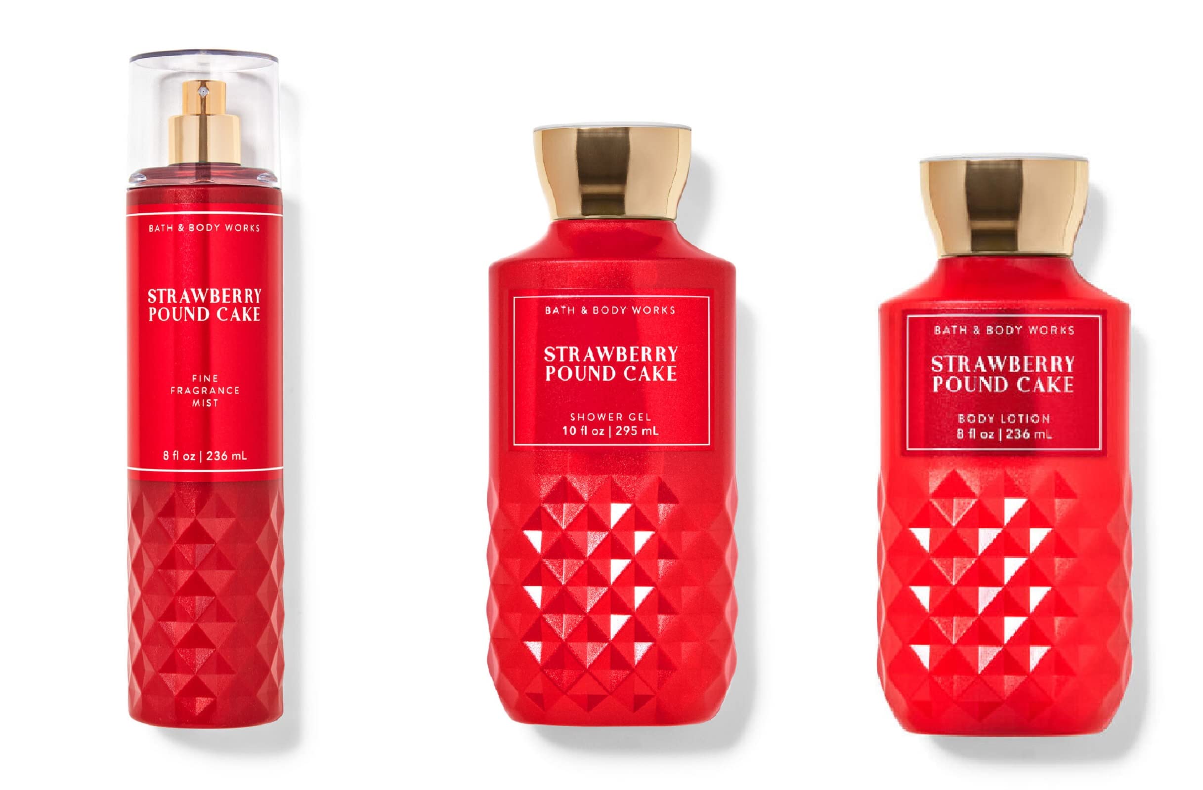 Bath & Body Works Strawberry Pound Cake Daily Trio: Shower Gel, Fragrance Mist & Body Lotion