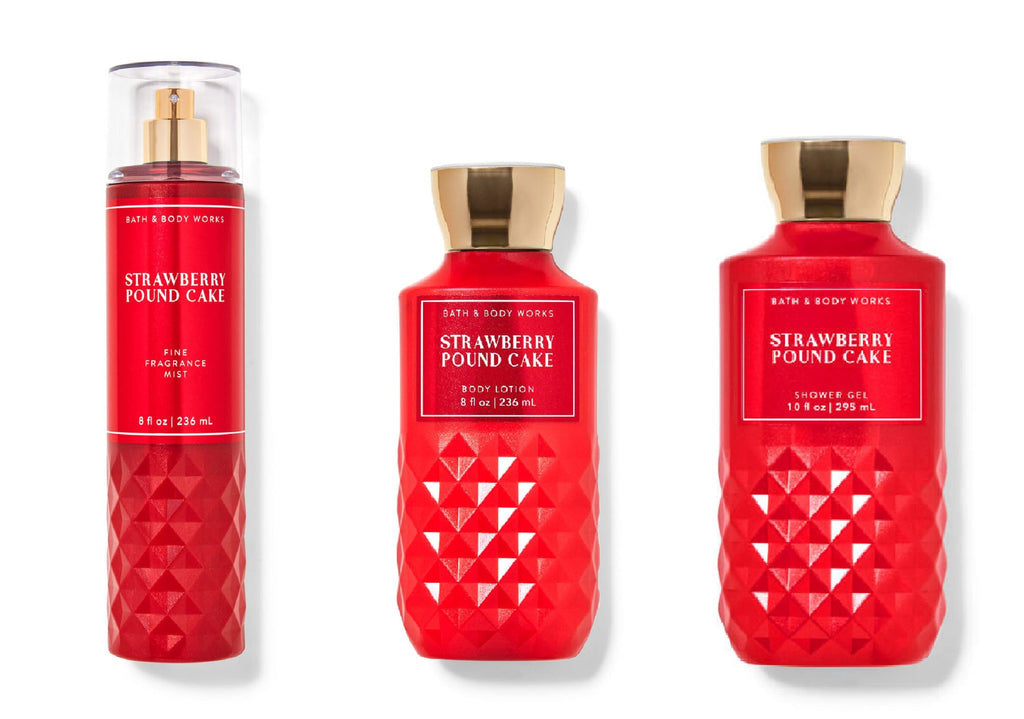 Bath & Body Works Strawberry Pound Cake Daily Trio: Shower Gel, Fragrance Mist & Body Lotion