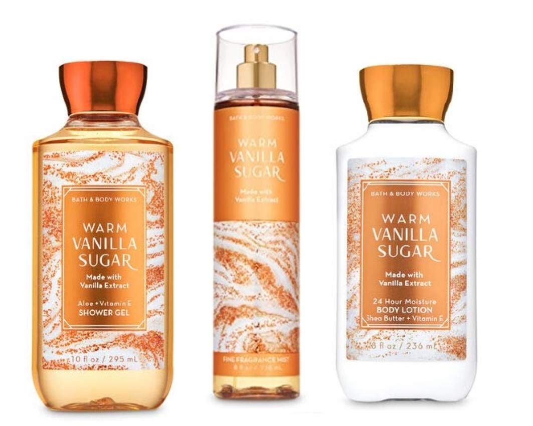 Bath & Body Works Warm Vanilla Sugar Set — Shower Gel, Body Lotion & Fine Fragrance Mist