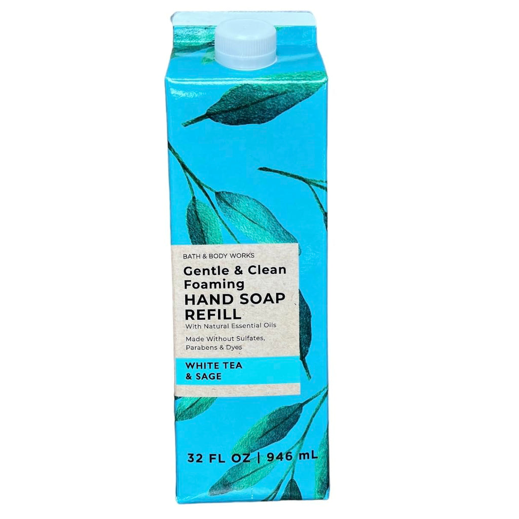 Bath & Body Works White Tea & Sage Refill Gentle & Clean Foaming Hand Soap – 32 fl oz, Blue