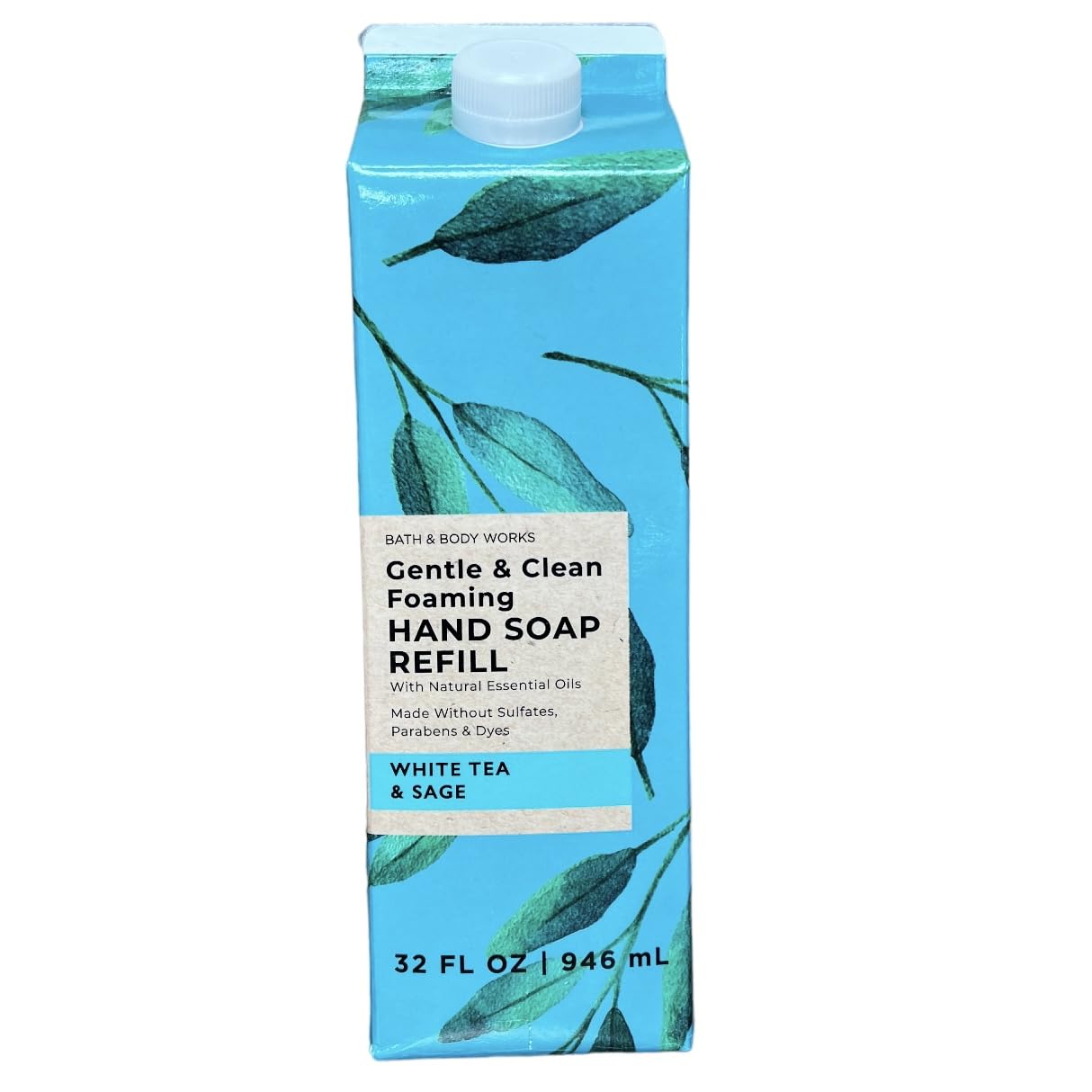 Bath & Body Works White Tea & Sage Refill Gentle & Clean Foaming Hand Soap – 32 fl oz, Blue