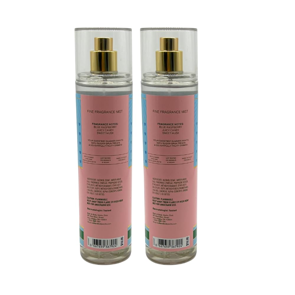 Bath & Body Works Blue Raspberry Burst Fine Fragrance Mist Gift Set – 2 × 8 oz, Red Bow