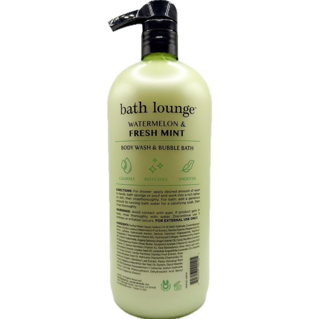 Bath Lounge Watermelon & Fresh Mint Body Wash & Bubble Bath – 32 oz Dual-Action Formula