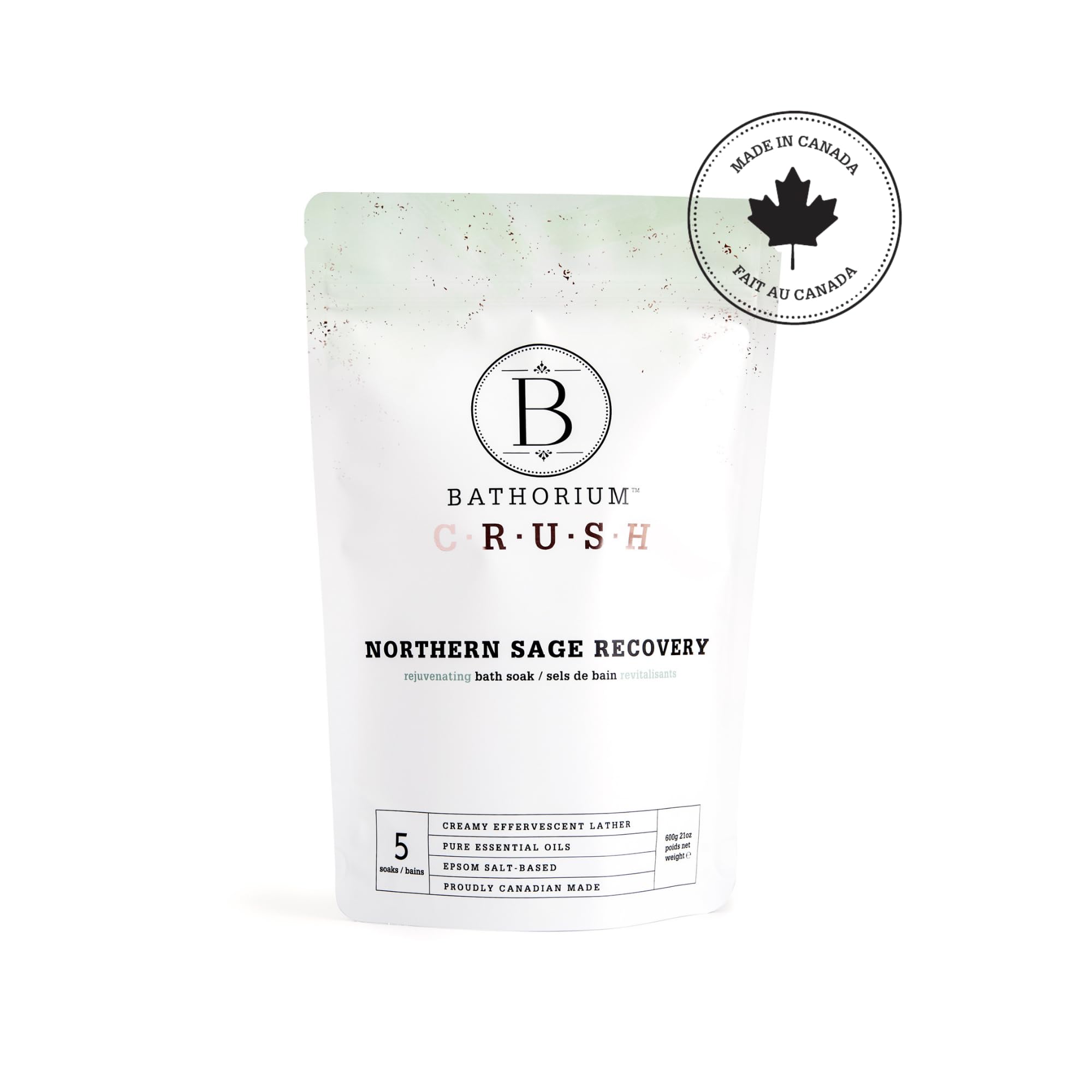 Bathorium Northern Sage Recovery Crush Bath Soak – Dead Sea & Epsom Salts, Sage, Pine, Eucalyptus | 5+ Baths | 21 oz