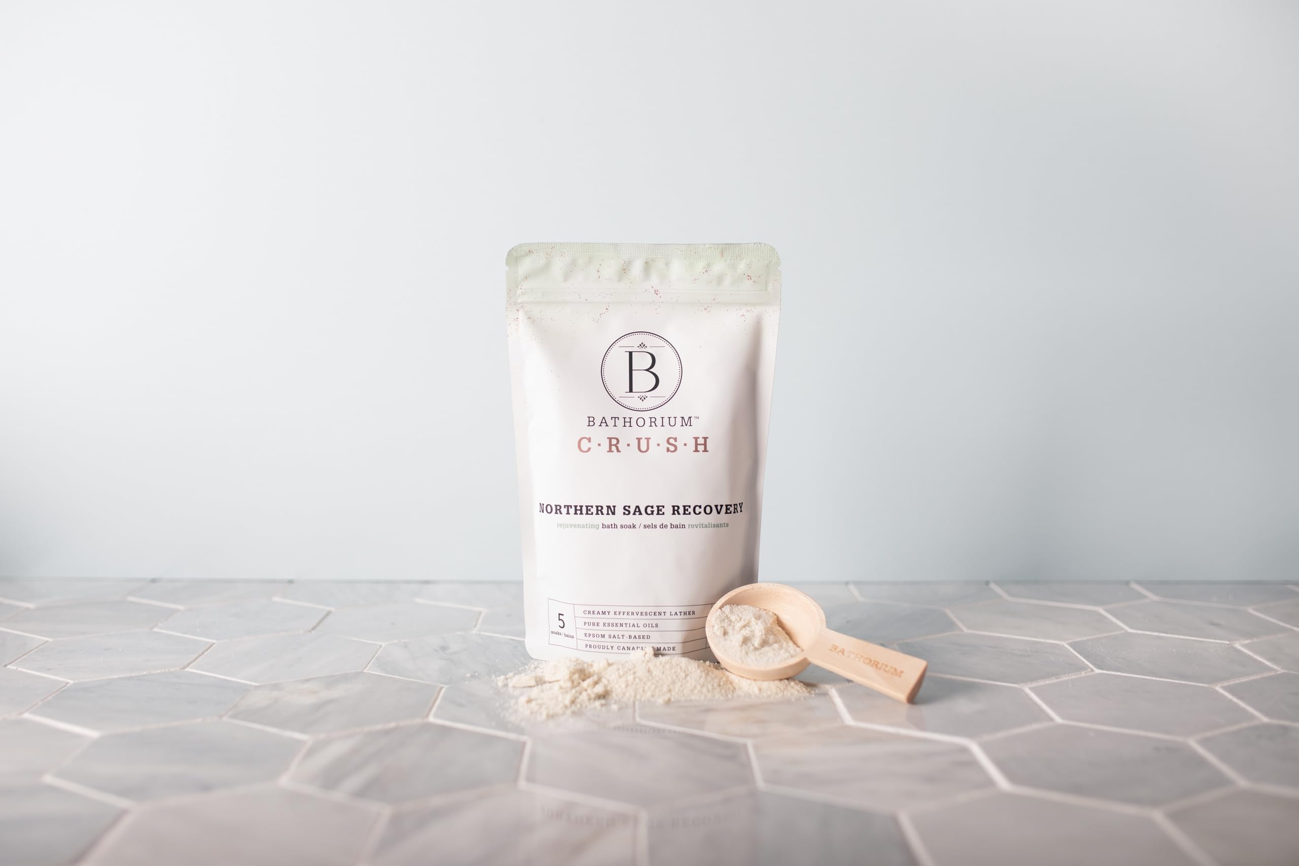 Bathorium Northern Sage Recovery Crush Bath Soak – Dead Sea & Epsom Salts, Sage, Pine, Eucalyptus | 5+ Baths | 21 oz