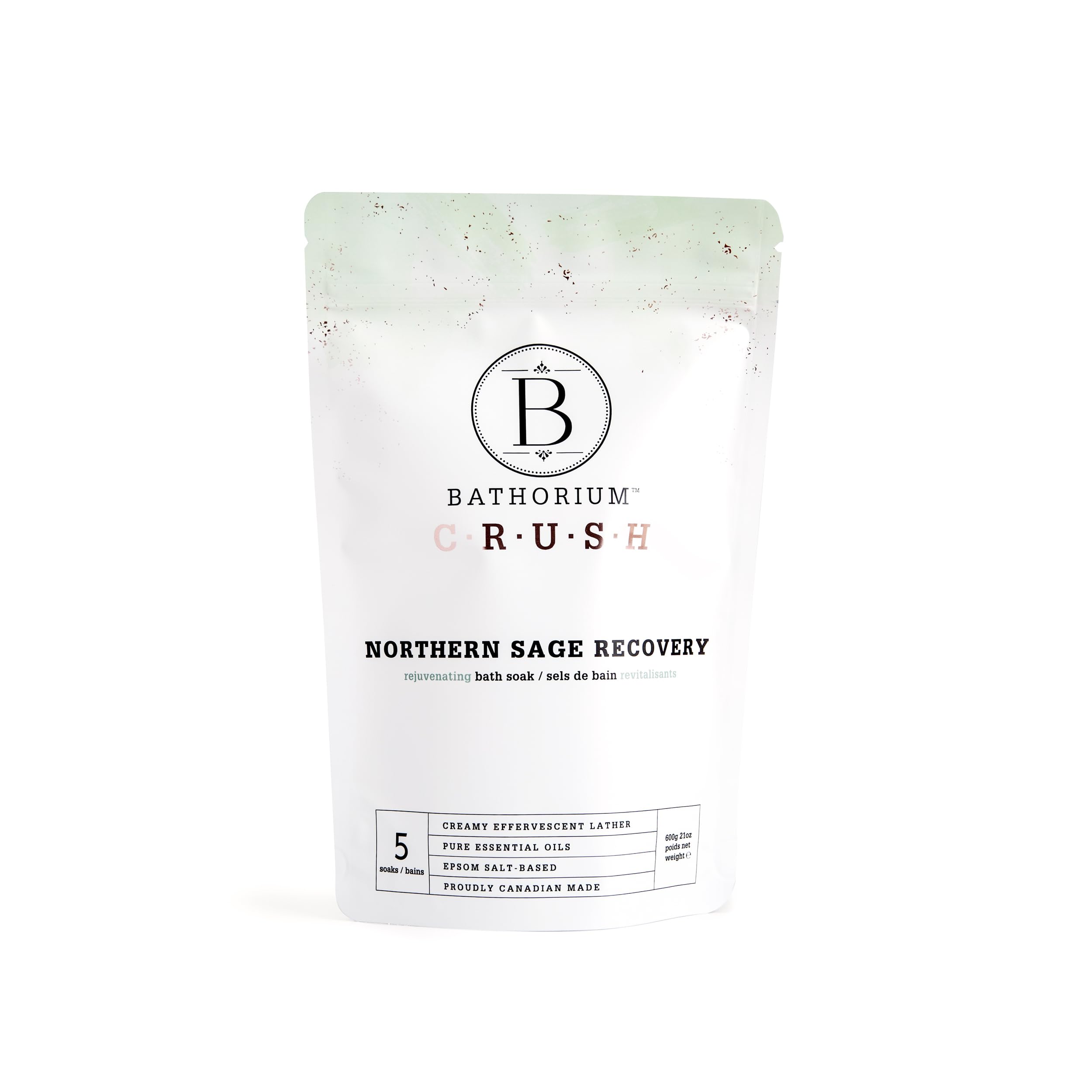 Bathorium Northern Sage Recovery Crush Bath Soak – Dead Sea & Epsom Salts, Sage, Pine, Eucalyptus | 5+ Baths | 21 oz