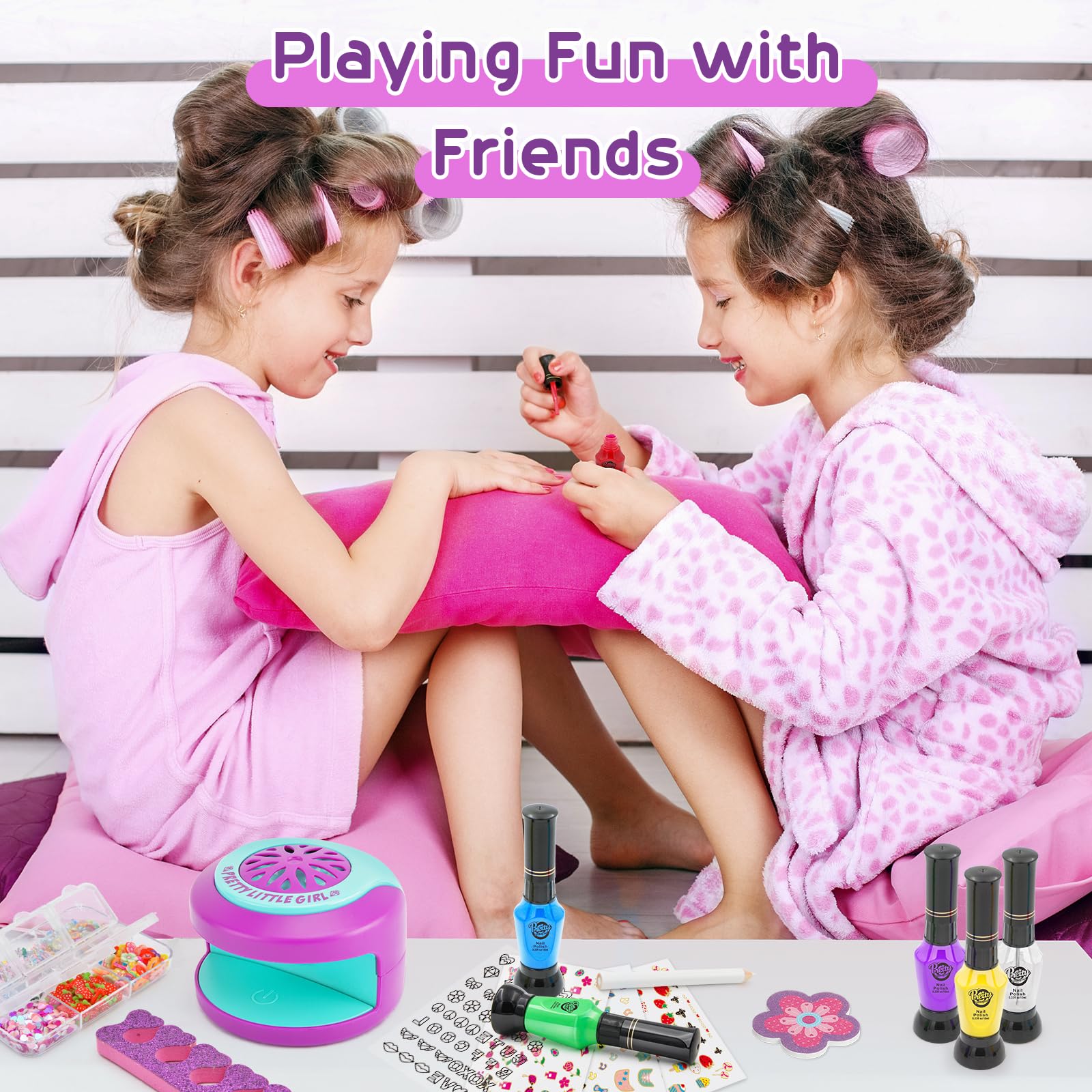 BATTOP Kids Nail Art Kit for Girls 7-12 | 2-in-1 Nail Polish Pen, 3D Decor & Air Dryer