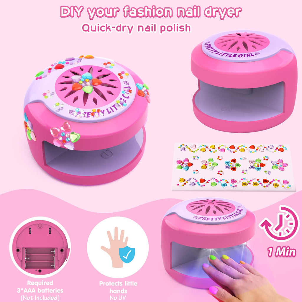 BATTOP Kids Nail Polish Set for Girls – Water-Based, Non-Toxic Nail Art Kit with Dryer, Fake Nails, Stickers & Pen | Gift for Ages 6–12
