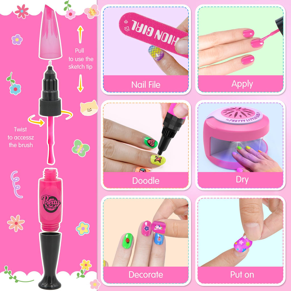 BATTOP Kids Nail Polish Set for Girls – Water-Based, Non-Toxic Nail Art Kit with Dryer, Fake Nails, Stickers & Pen | Gift for Ages 6–12