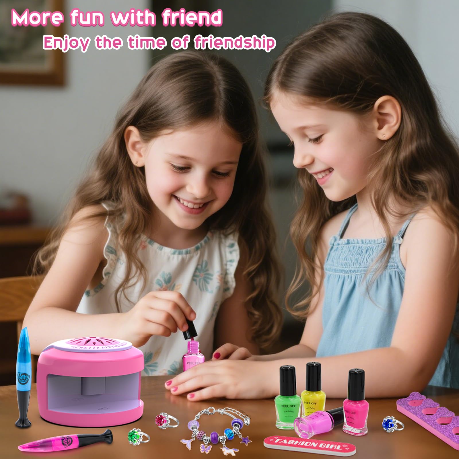 BATTOP Kids Nail Polish Set for Girls – Water-Based, Non-Toxic Nail Art Kit with Dryer, Fake Nails, Stickers & Pen | Gift for Ages 6–12