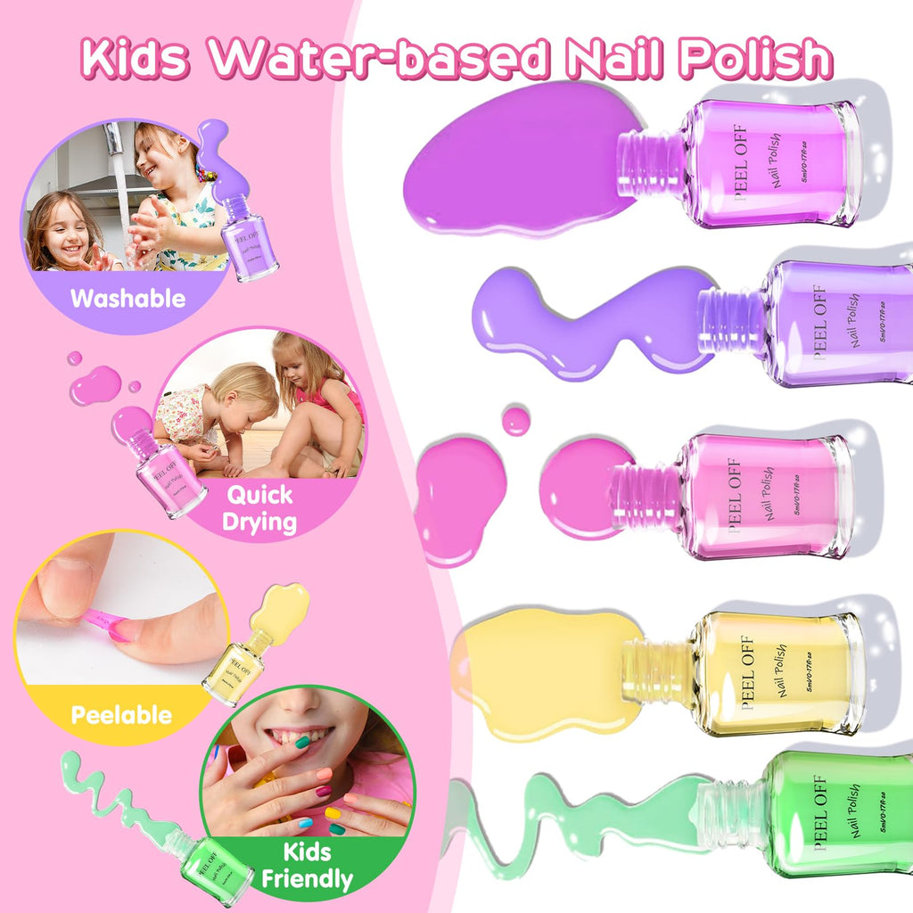 BATTOP Kids Nail Polish Set for Girls – Water-Based, Non-Toxic Nail Art Kit with Dryer, Fake Nails, Stickers & Pen | Gift for Ages 6–12
