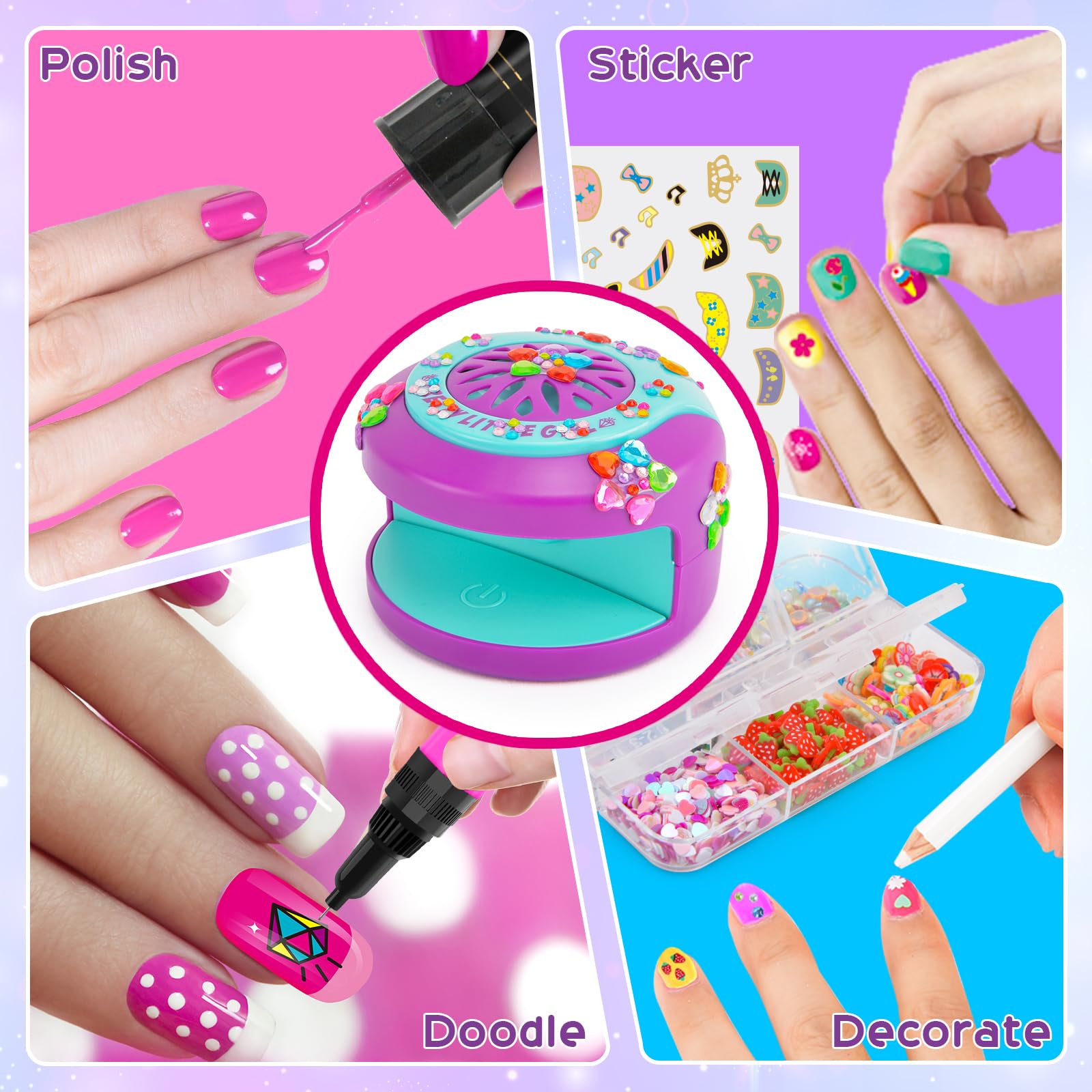 BATTOP Kids Nail Art Kit for Girls 7-12 | 2-in-1 Nail Polish Pen, 3D Decor & Air Dryer