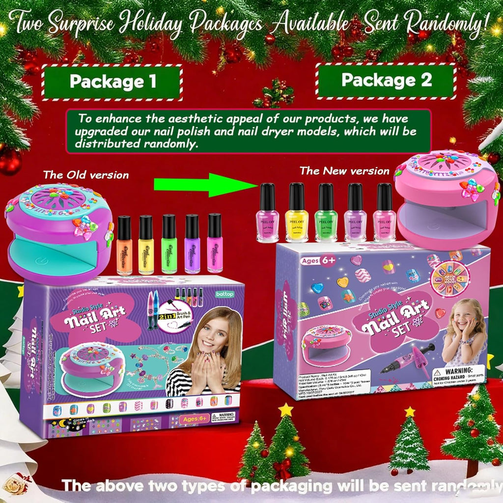 BATTOP Kids Nail Polish Set for Girls – Water-Based, Non-Toxic Nail Art Kit with Dryer, Fake Nails, Stickers & Pen | Gift for Ages 6–12
