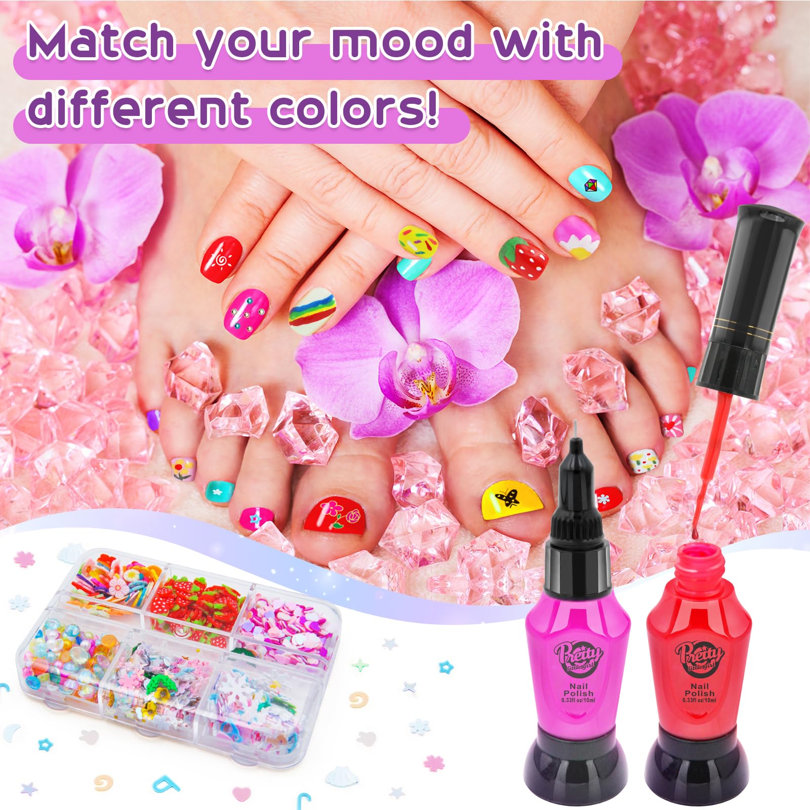 BATTOP Kids Nail Art Kit for Girls 7-12 | 2-in-1 Nail Polish Pen, 3D Decor & Air Dryer