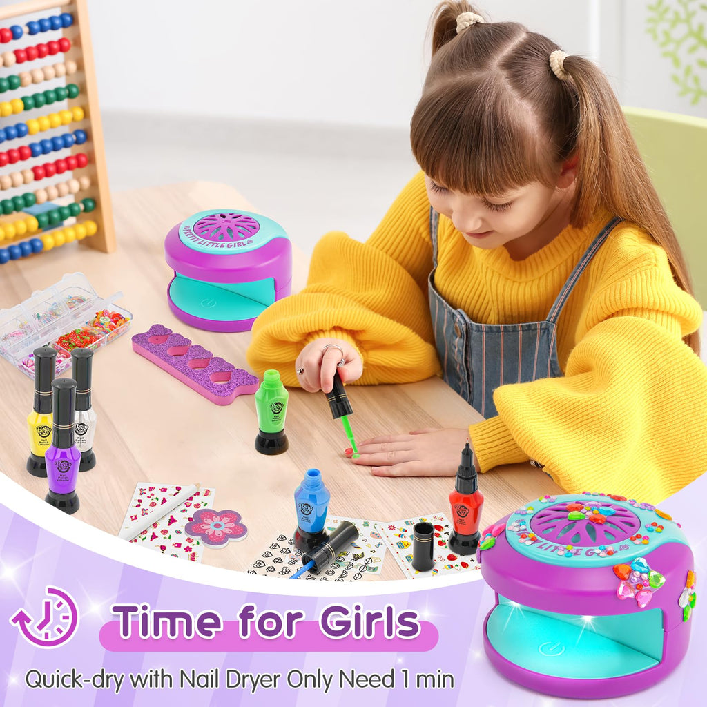 BATTOP Kids Nail Art Kit for Girls 7-12 | 2-in-1 Nail Polish Pen, 3D Decor & Air Dryer