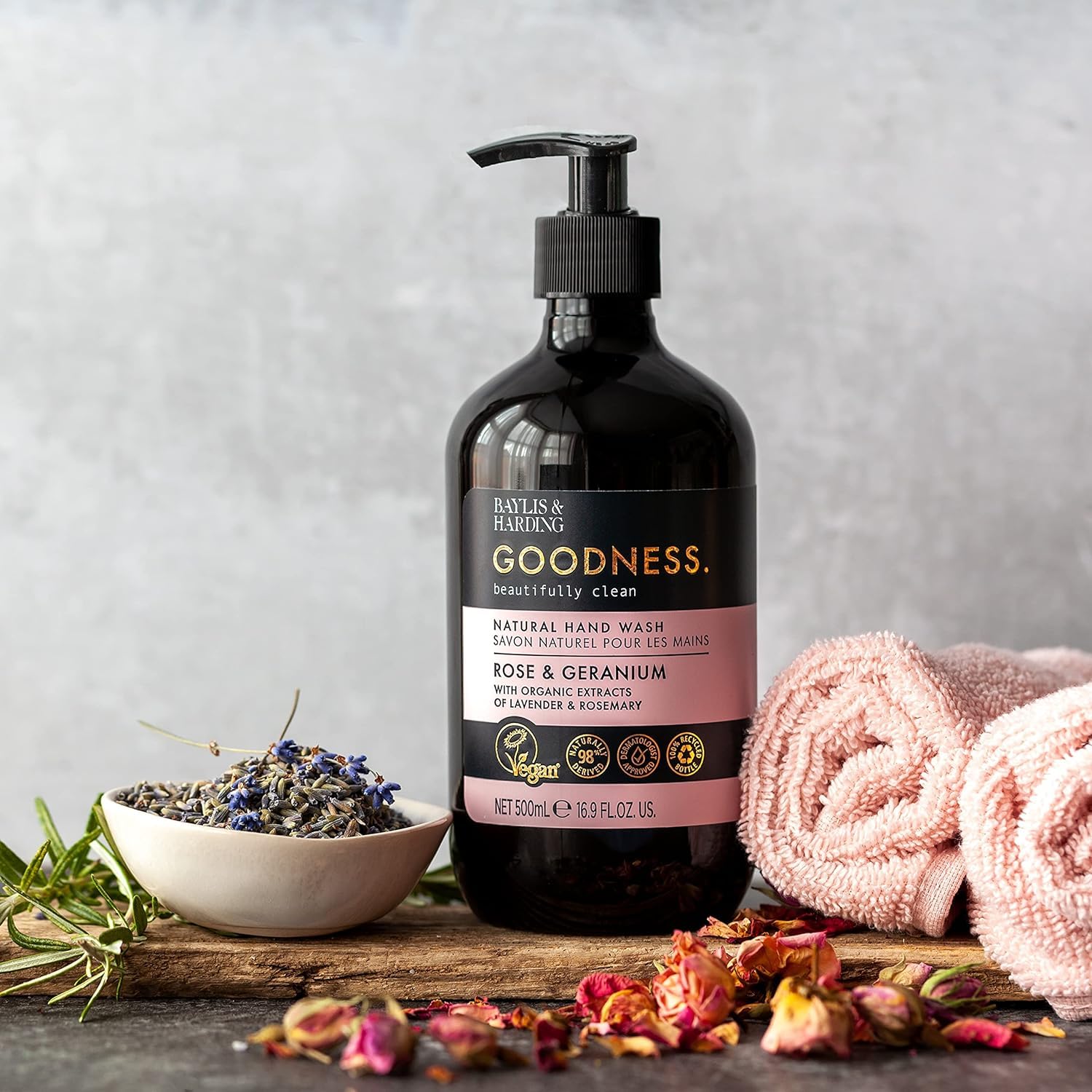 Baylis & Harding Goodness Rose & Geranium Liquid Hand Soap with Dispenser – 500ml