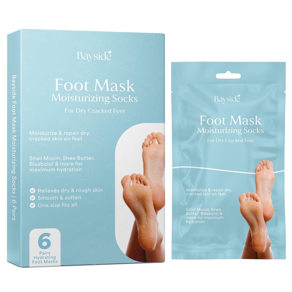 Foot Mask Moisturizing Socks for Dry Cracked Feet | Bayside Hydrates with Snail Mucin, Shea Butter & Hyaluronic Acid
