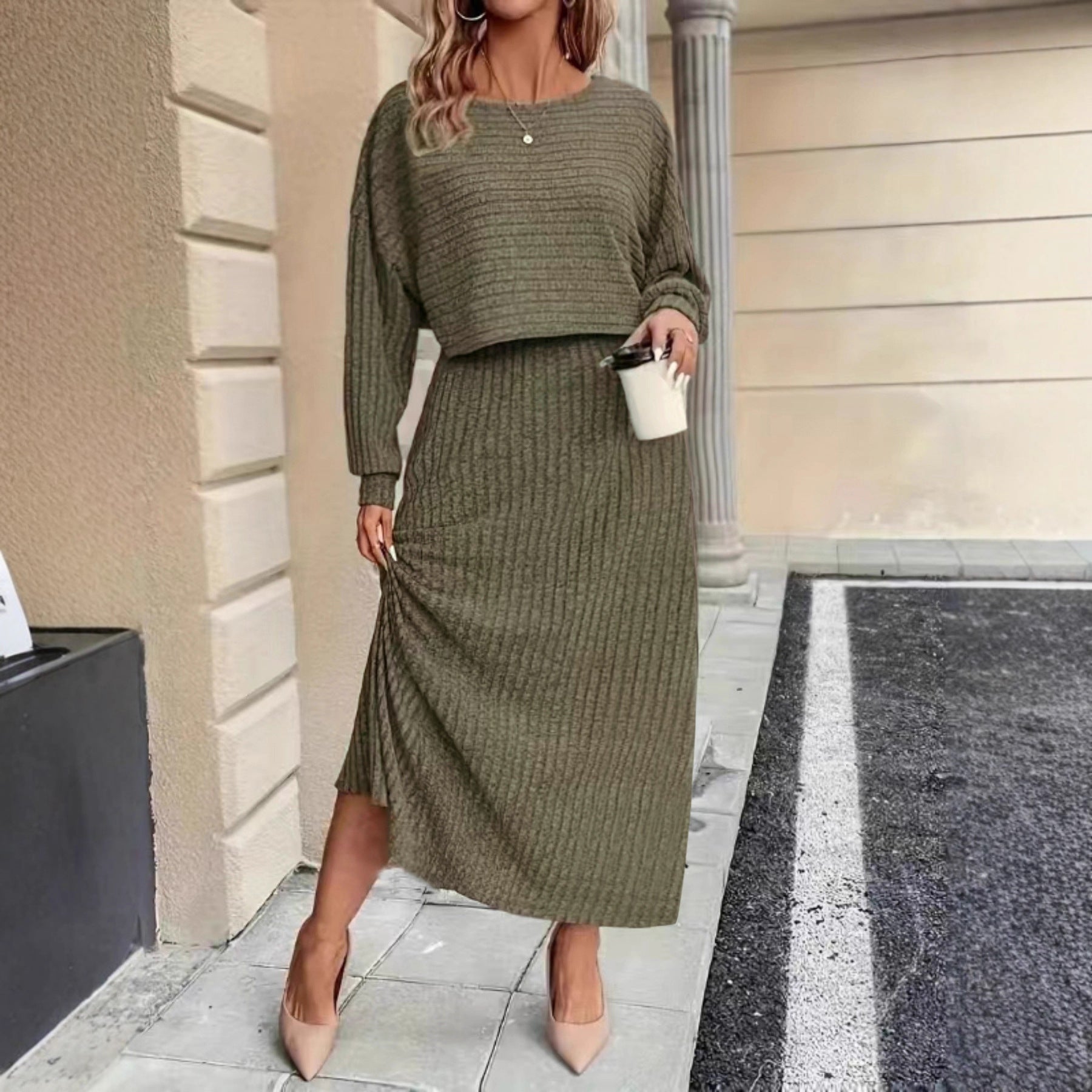 Womens Long-sleeve Top And Dress Set