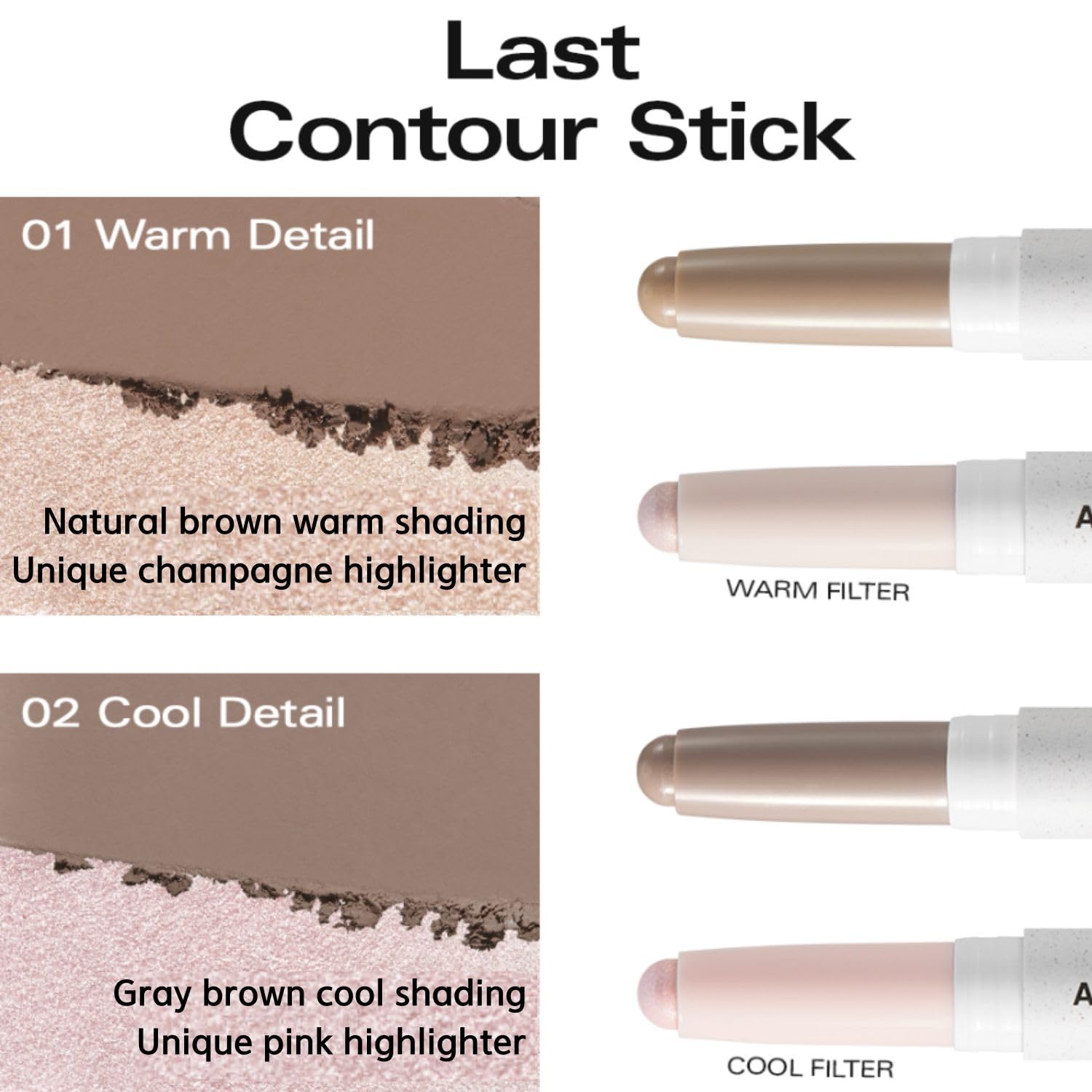 BBIA Last Contour Stick - Dual-Sided Contouring & Highlighting Duo (01 Warm Detail) | Buildable, Long-Lasting Korean Makeup