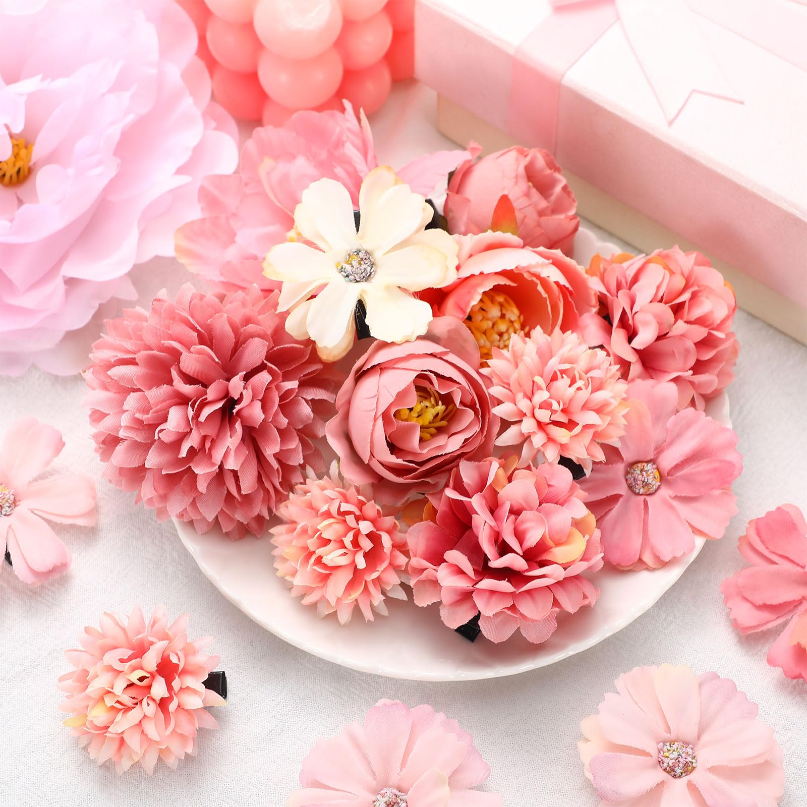 BBTO 21 Pcs Flower Hair Clips – 3D Rose Barrettes for Weddings & Boho Style (Light Pink)
