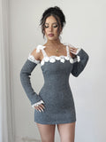Lace Off-shoulder Oversleeves Separated Type Knitted Dress
