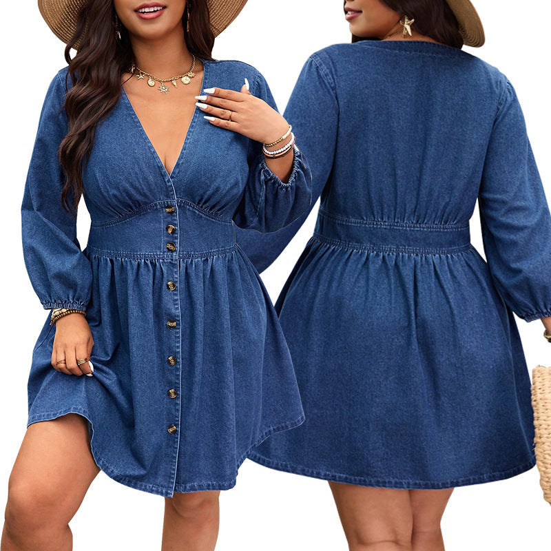 Cowboy V-neck Waist Midi Dress