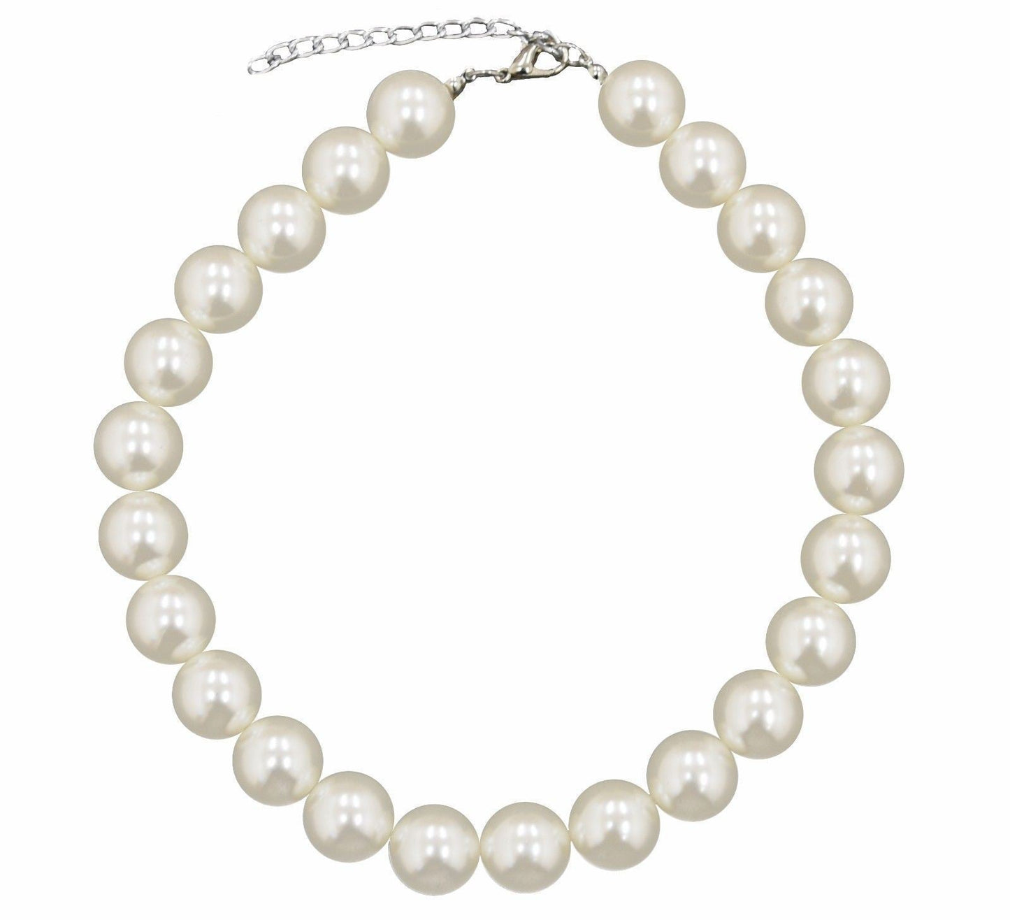 Large 18mm Faux Pearl Bead Chain Vintage Statement Great Gatsby Necklace Choker[Natural Pearl Colour]