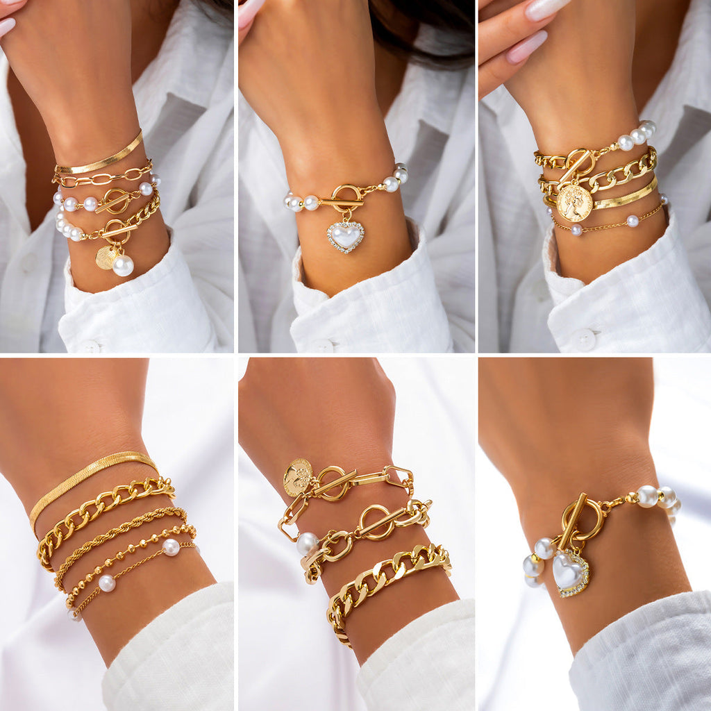 Retro Pearl Chain Beaded Bracelet