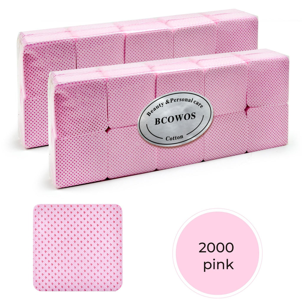 BCOWOS Pink Lint-Free Nail Wipes – 2000PCS, Ultra-Absorbent Polish Remover Pads for Nails, Gel & Lash Extensions