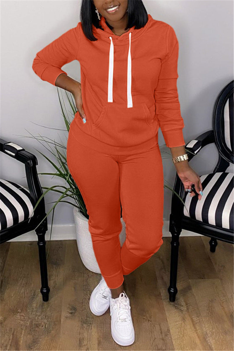Hooded Sweater Solid Color With Fur Thickened Set Women