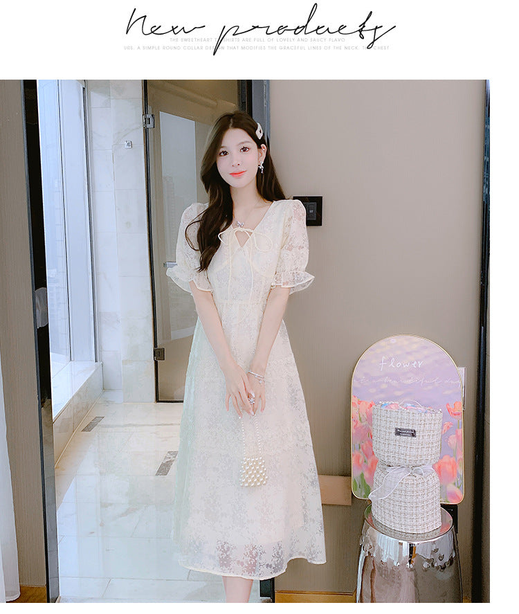 French Retro Women Summer New Lace V-neck Dress